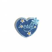 Iron-On Patch - Jeans Heart with Light Blue Flowers